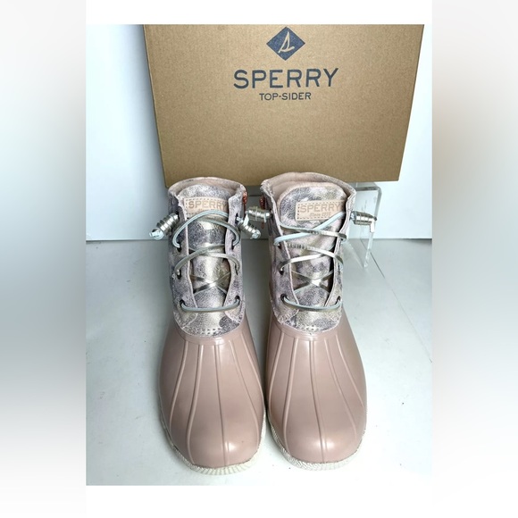 SPERRY TOP-SIDER Saltwater Water Resistant Metallic Camel Pink Duck Boots Size 6 - Picture 1 of 10